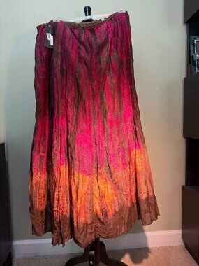 Nic & Zoe batik cotton & silk crinkle skirt NWT lined zipper size 12, FLOWY